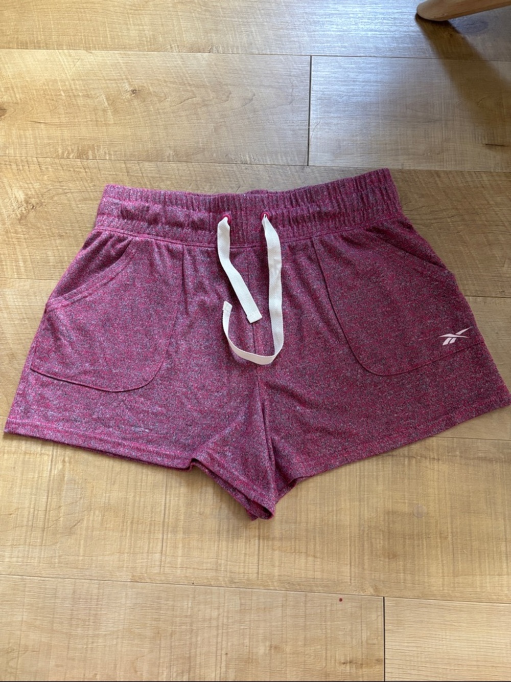 Reebok Women's Heathered Raspberry Athletic Lounge Shorts with White Drawstring